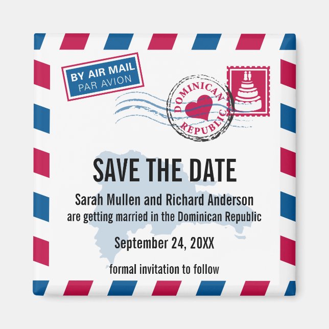 Dominican Republic Air Mail Wedding Save the Date Magnet (Front)