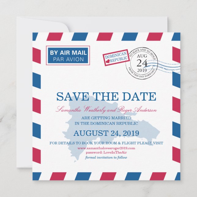Dominican Republic Airmail Wedding Save The Date Invitation (Front)
