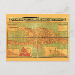 Dominican Republic and Haiti Map (1906) Postcard