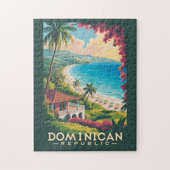 Dominican Republic Beach Illustration Travel Art Jigsaw Puzzle (Vertical)