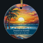 Dominican Republic Beach Vacation Ceramic Tree Decoration<br><div class="desc">Cute faux stained glass beachy scene,  personalizable Dominican Republic Hawaii Beach Trip souvenir. Great for Christmas and family vacation keepsake,  or honeymoon momento.

Customisation:
Change Caption and year to make it unique.</div>