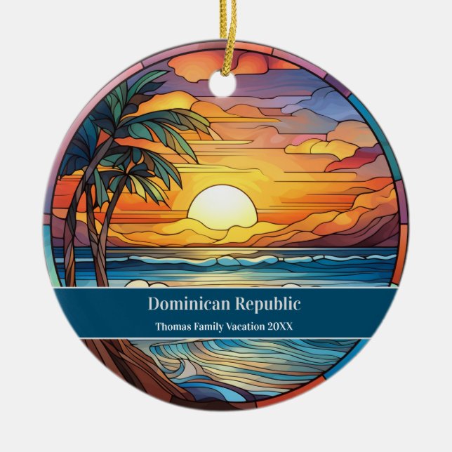 Dominican Republic Beach Vacation Ceramic Tree Decoration (Front)
