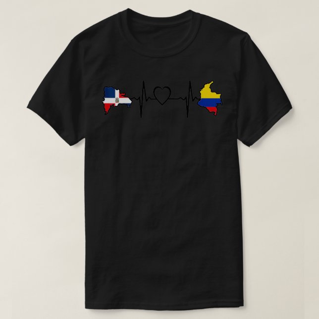 Dominican Republic Colombian Flag Heartbeat  T-Shirt (Design Front)
