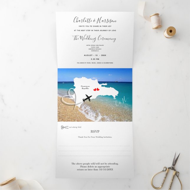 Dominican Republic Destination Wedding Tri-Fold Invitation (Inside)