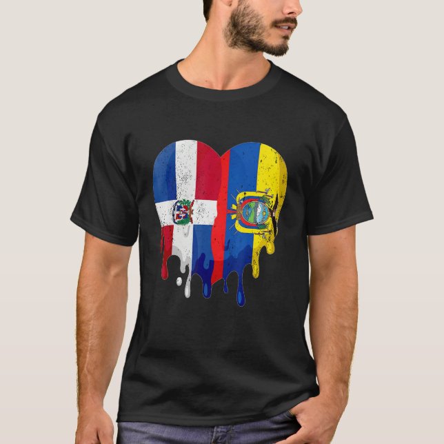 Dominican Republic Ecuador Flag Heart Citizen Patr T-Shirt (Front)