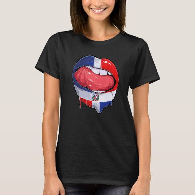 Dominican Republic Fan Flag Mouth Soccer Dominican T-Shirt (Front)