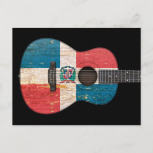 Dominican Republic Flag Acoustic Guitar, black Postcard