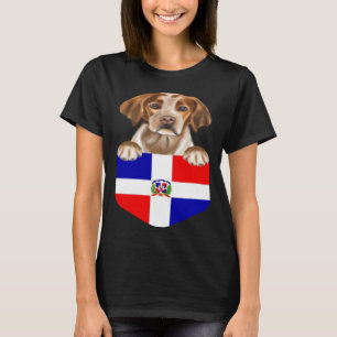 Dominican Republic Flag Brittany Dog In Pocket T-Shirt