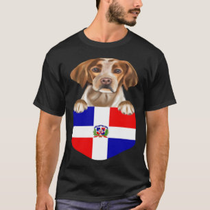 Dominican Republic Flag Brittany Dog In Pocket T-Shirt
