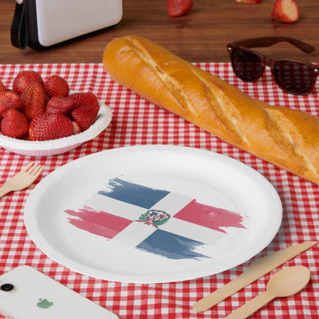 Dominican Republic flag brush stroke, national fla Paper Plate (Picnic)