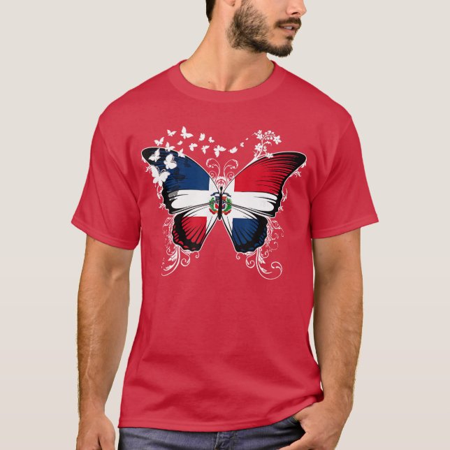 Dominican Republic Flag Butterfly family friend gi T-Shirt (Front)