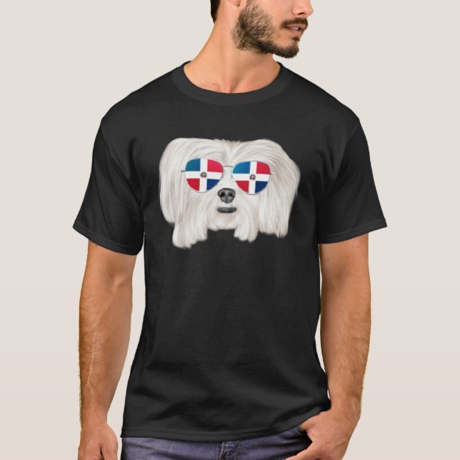 Dominican Republic Flag Maltese Dog Pocket T-Shirt (Front)