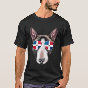 Dominican Republic Flag Miniature Bull Terrier Dog T-Shirt