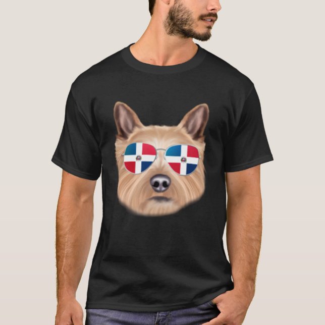 Dominican Republic Flag Norwich Terrier Dog Pocket T-Shirt (Front)