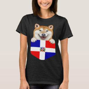 Dominican Republic Flag Shiba Inu Dog In Pocket T-Shirt