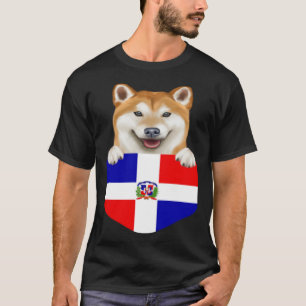Dominican Republic Flag Shiba Inu Dog In Pocket T-Shirt