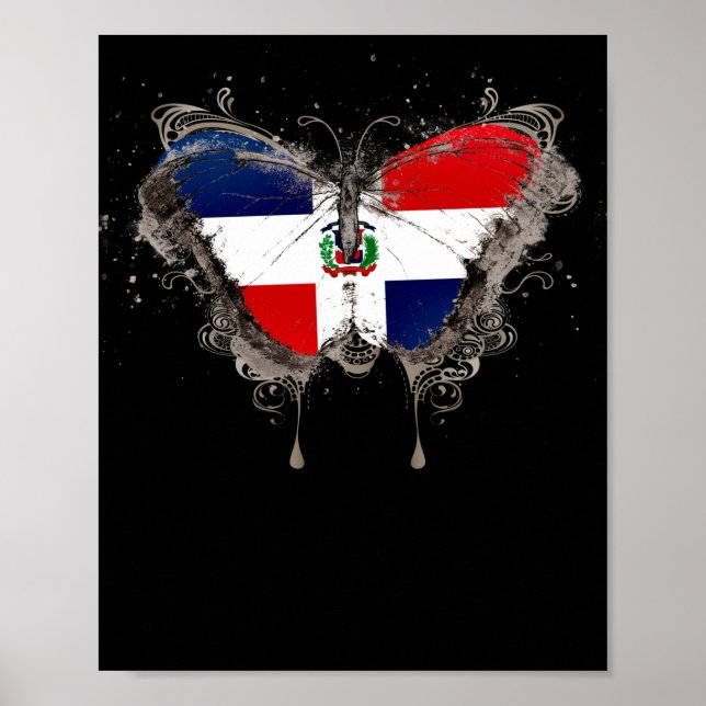 Dominican Republic Flag Shirt Butterfly Graphic Poster (Front)
