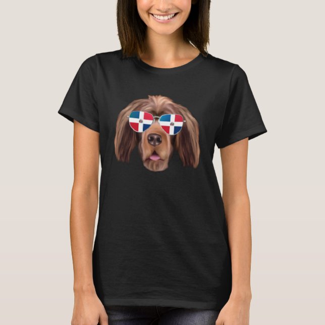 Dominican Republic Flag Sussex Spaniel Dog Pocket T-Shirt (Front)
