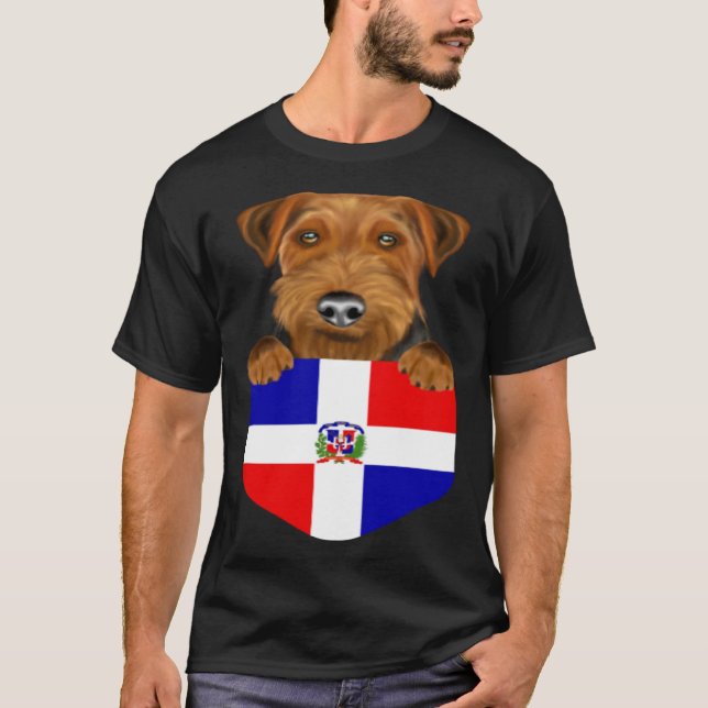 Dominican Republic Flag Welsh Terrier Dog In Pocke T-Shirt (Front)