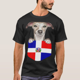 Dominican Republic Flag Whippet Dog In Pocket T-Shirt