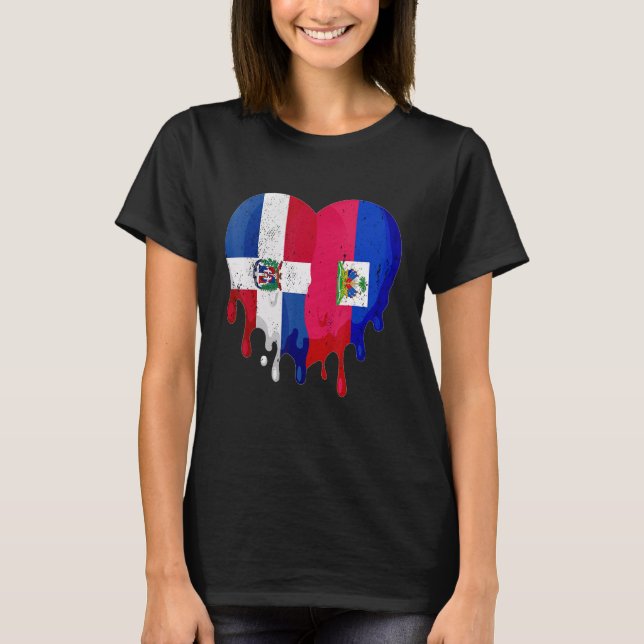 Dominican Republic Haiti Flag Heart Citizen Patrio T-Shirt (Front)