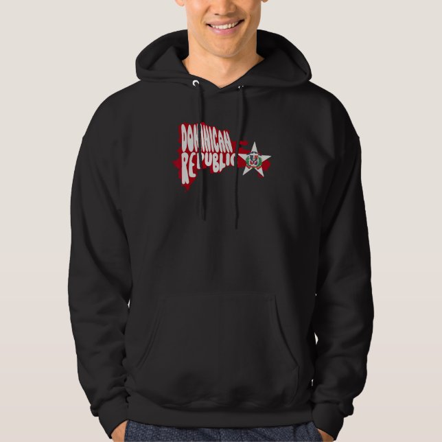 Dominican Republic Map and Flag Emblem Platano Pow Hoodie (Front)