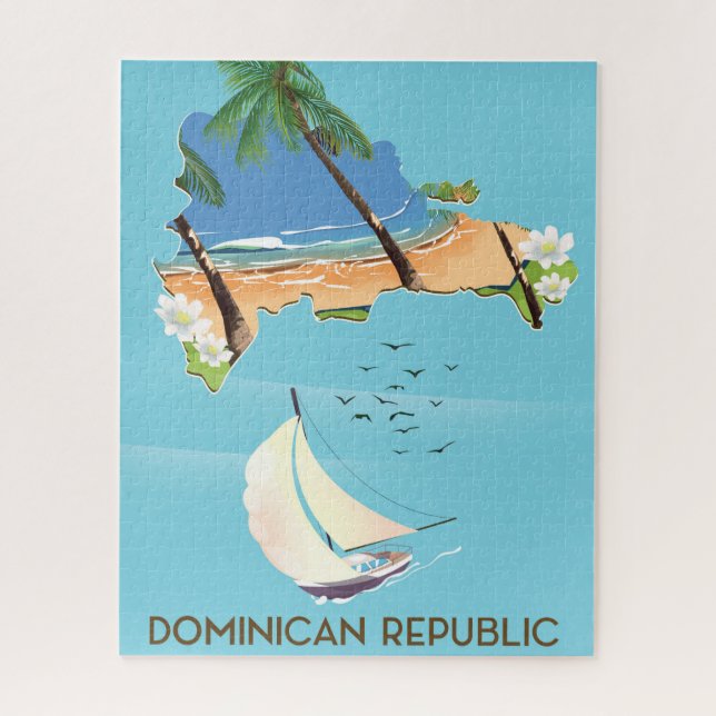 Dominican Republic map Yacht travel poster Jigsaw Puzzle (Vertical)