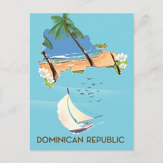 Dominican Republic map Yacht travel poster Postcard (Front)