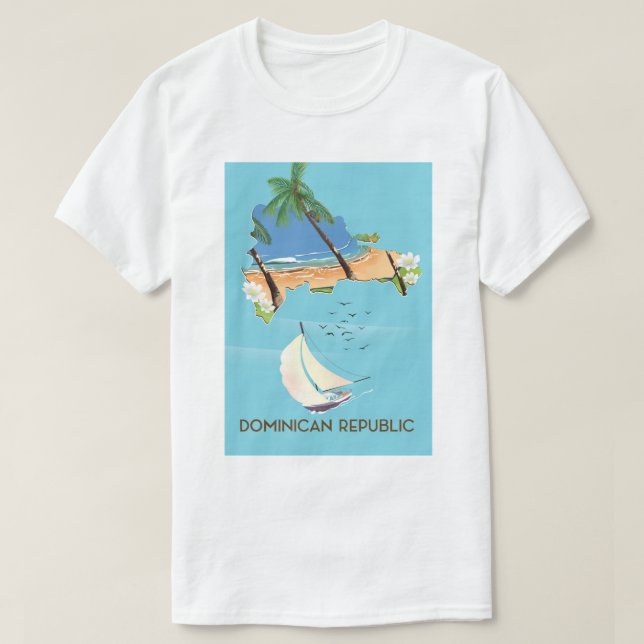 Dominican Republic map Yacht travel poster T-Shirt (Design Front)