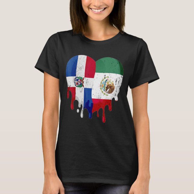 Dominican Republic Mexico Flag Heart Citizen Patri T-Shirt (Front)