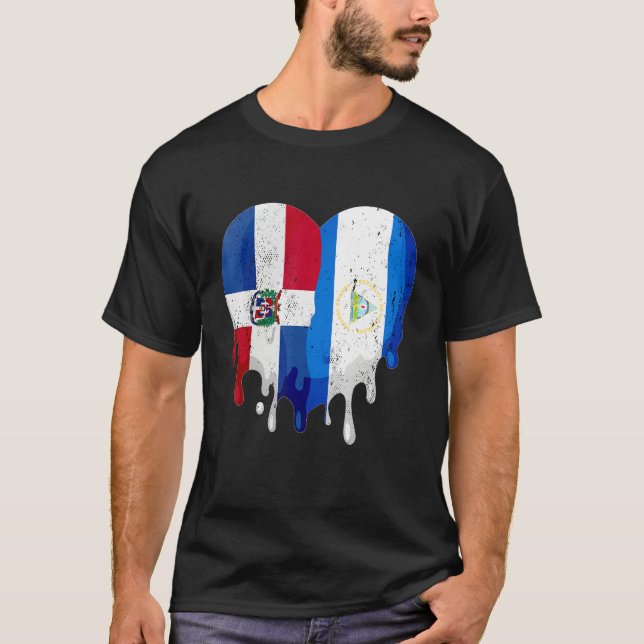 Dominican Republic Nicaragua Flag Heart Citizen Pa T-Shirt (Front)