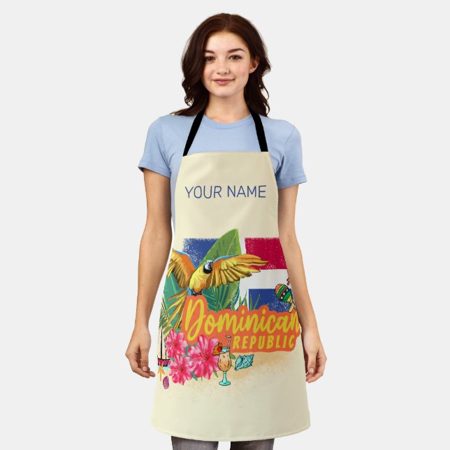 Dominican Republic Retro Caribbean Island Parrot Apron (Worn)