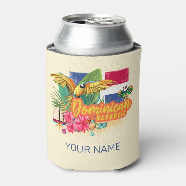Dominican Republic Retro Caribbean Island Parrot Can Cooler (Can Front)