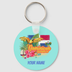 Dominican Republic Retro Caribbean Island Parrot Key Ring