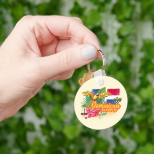Dominican Republic Retro Caribbean Island Parrot Key Ring