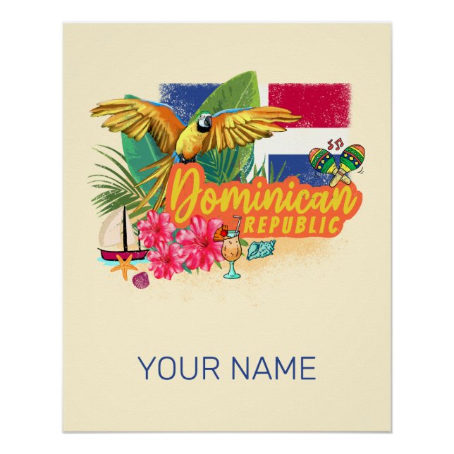 Dominican Republic Retro Caribbean Island Parrot Poster (Front)