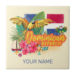 Dominican Republic Retro Caribbean Island Parrot Tile