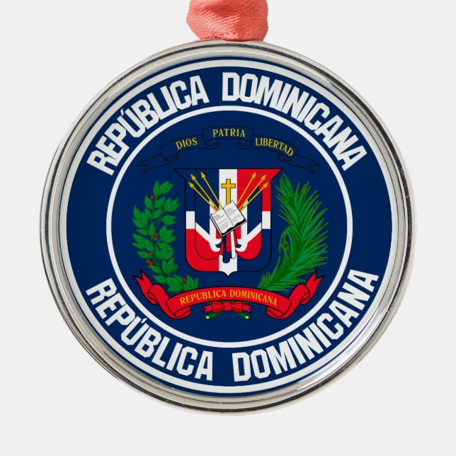 Dominican Republic Round Emblem Metal Tree Decoration (Front)