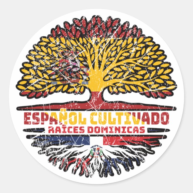 Dominican Republic Spain Spanish Tree Roots Flag Classic Round Sticker (Front)