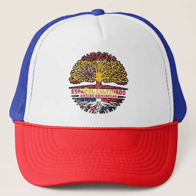 Dominican Republic Spain Spanish Tree Roots Flag Trucker Hat (Front)
