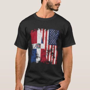 Dominican Republic Usa Flag Distressed - Half Amer T-Shirt