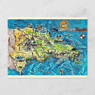 Dominican Republic Vintage Map Postcard
