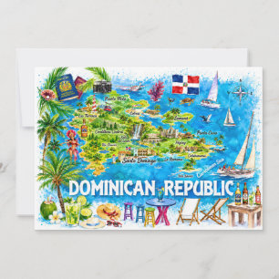 Dominican Republic Watercolor Travel Map Postcard