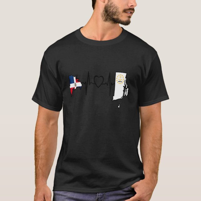 Dominican Rhode Island Heartbeat  Dominican Flag H T-Shirt (Front)