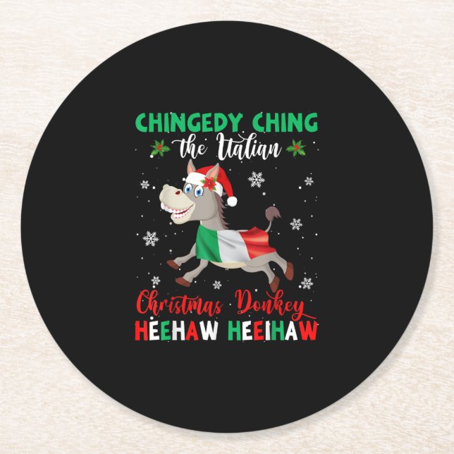 Dominick The Christmas Donkey-Italian Donkey Round Paper Coaster (Front)