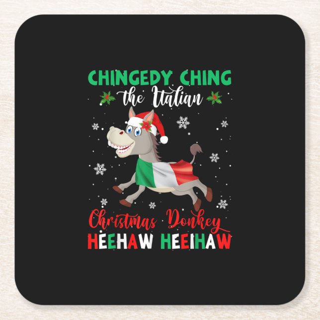 Dominick The Christmas Donkey-Italian Donkey Square Paper Coaster (Front)