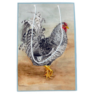 Dominique Chicken Rooster Watercolor Artwork Medium Gift Bag