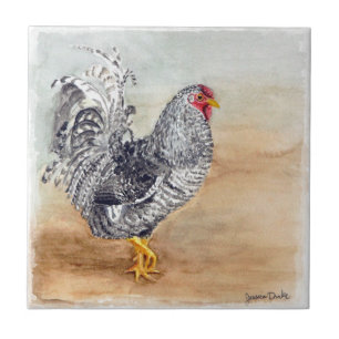 Dominique Chicken Rooster Watercolor Artwork Tile