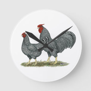 Dominique Chickens Round Clock