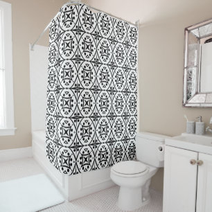 Domino Geometric Tile Print Pattern Black & White Shower Curtain